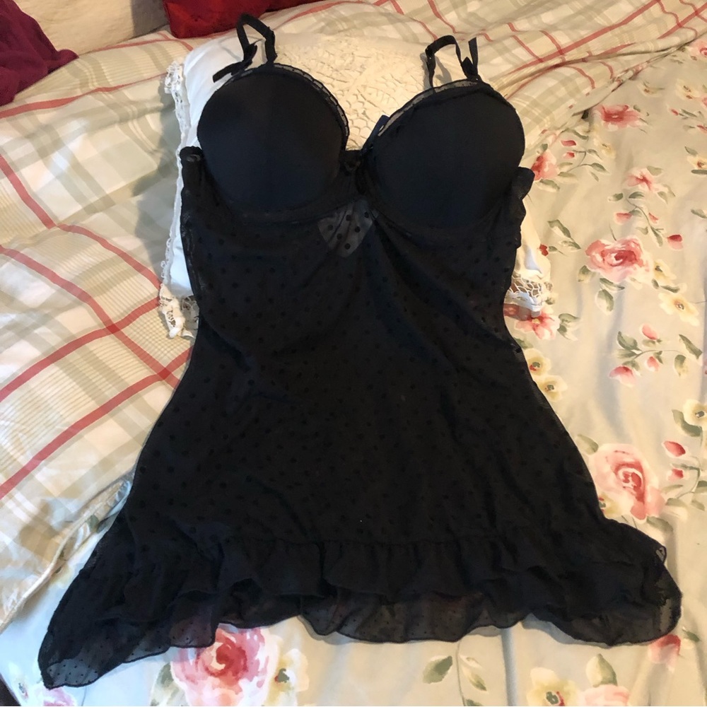 Blush See Thru Black Bustier Nightgown Medium